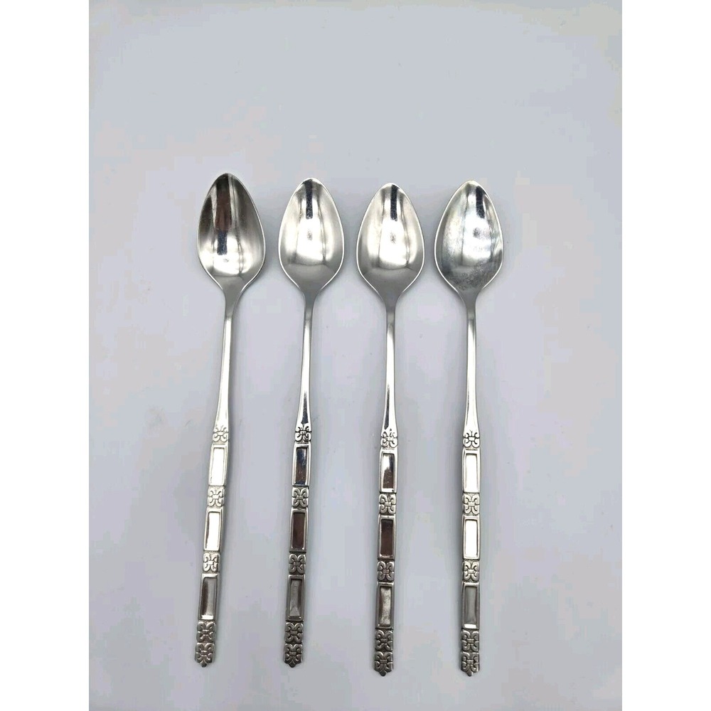 Oneida‎ Community Stainless Madrid 4 Long Iced Tea Spoons No Black Accent 7.5"